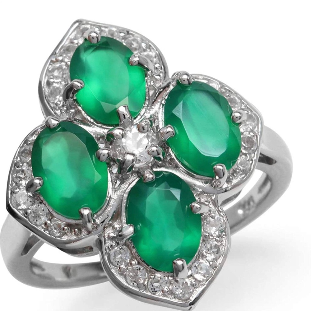 Green Agate Sterling Silver Ring - image 1